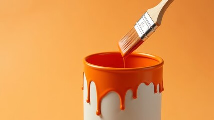 The brush was dipped into orange paint in a jar
