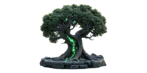 Fototapeta premium Green Bonsai Tree with Artificial Base Isolated on Transparent Background
