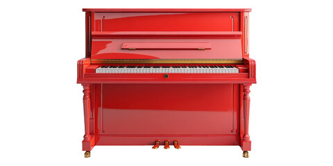 Red Upright Piano with Classic Design Isolated on Transparent Background