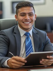 Fototapeta premium Professional Portrait of a Smiling Young Man in Business Attire