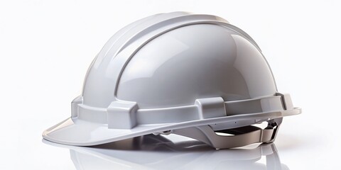 Fototapeta premium Front View of a New White Safety Helmet Isolated on a White Background for Construction and Industrial Use, Perfect for Safety Equipment and Personal Protective Gear Marketing