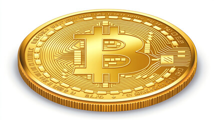 A gold Bitcoin coin isolated on a white background