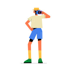 Male Photographer Taking Picture In Flat Vector Illustration Symbolizing Photography, Travel, And Creative Hobbies, Isolated On White Background