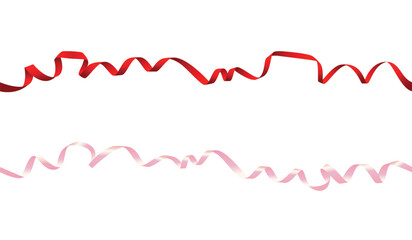 Red and Pink Holiday Ribbons Vector Seamless Tapes on White