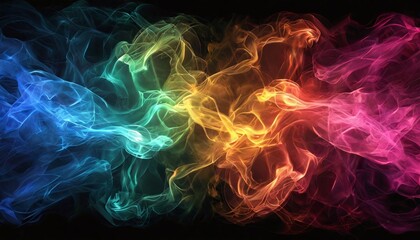 Obraz premium Colored smoke creating an abstract pattern on a black background.