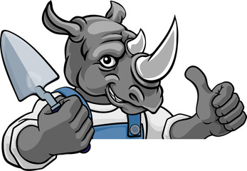 Rhino Bricklayer Builder Holding Trowel Tool