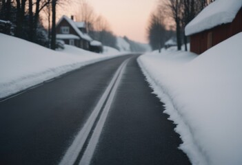 Obraz premium Snowy winter road in the village. Winter road in the village. AI generated.