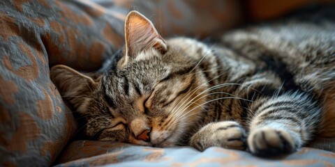Sleeping Tabby Cat. Serene Pet Portrait on a Cozy Blanket