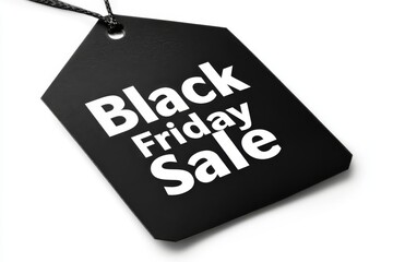 Black Friday Sale Tag with Bold White Letters on Black String