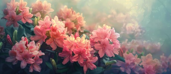 Floral Arrangement of Azalea and Rhododendron in a Serene Garden Setting