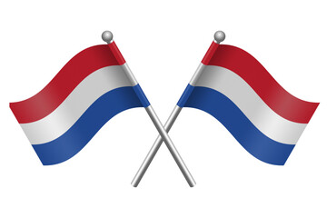 Vector of two crossed Dutch flags on a black pole with editable 3d flat style icon and scalable eps file illustration for design element, emblem, poster, etc. Netherlands flag
