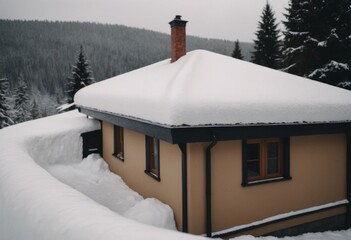 AI generated snowy house in mountains.