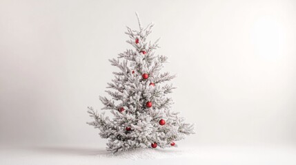 white snowy christmas tree against white background