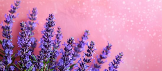 Obraz premium Lavender flowers on a pink background. Natural aromatherapy background. Concept of beauty, spa, aromatherapy, and relaxation