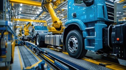 Semi-Truck on an Assembly Line in a Factory