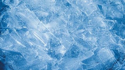 Ice cool texture surface backdrop. Cold and blue background. Frozen water.
