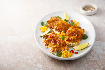 White fish fillet with pepper paste and corn