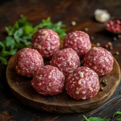tasty Meatballs on wooden background