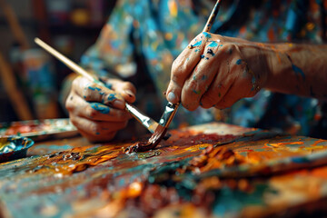 An artist passionately blends vibrant colors on a palette embodying the essence of creativity in action generative AI
