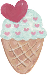 Valentine ice cream love hand drawn watercolour illustration clipart 