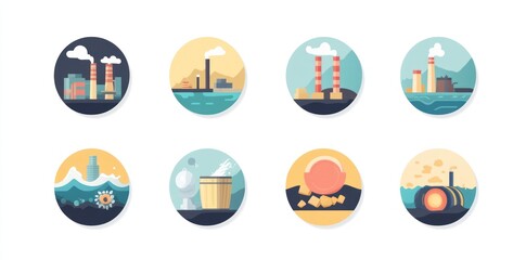 Set of Icons Illustrating the Effects of Pollution on Water