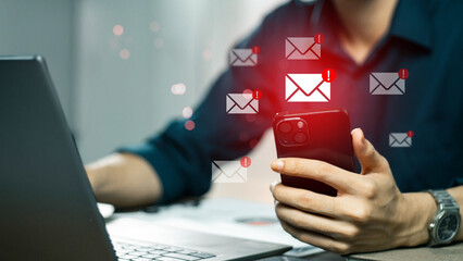 Email Security Warning Notification Concept. new email notification and internet communication...