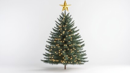Fototapeta premium christmas tree with golden star against white background