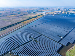 Aerial view of solar photovoltaic panels array