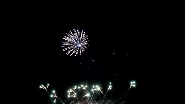 Spectacular realtime abstract fireworks display celebrating New Year 2025 at the fireworks festival for Independence Day and Chinese New Year