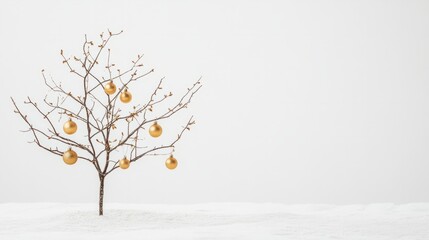 Fototapeta premium tree with golden christmas balls on white