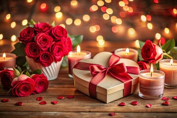 Romantic Valentine's Day Gift Set with Heart-Shaped Items, Candles, and Flowers Perfect for a Memorable Celebration of Love and Affection