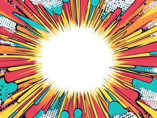 Empty comic-style background frame against transparent background for adding a playful and dynamic element to graphic designs or illustrations