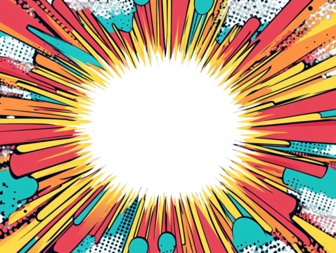 Empty comic-style background frame against transparent background for adding a playful and dynamic element to graphic designs or illustrations