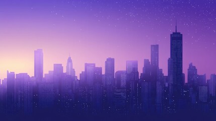 Fototapeta premium Purple twilight cityscape skyline silhouette.