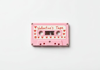 Obraz premium Pink cassette tape with Valentine's theme on white background