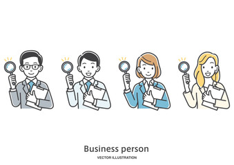 リサーチをする男女の会社員のイメージイラスト素材