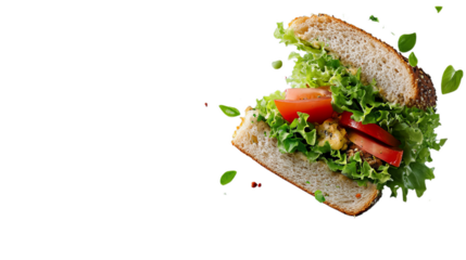 A fresh sandwich with lettuce and tomato on a whole wheat bun.