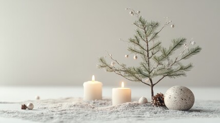 christmas tree with candles against white background