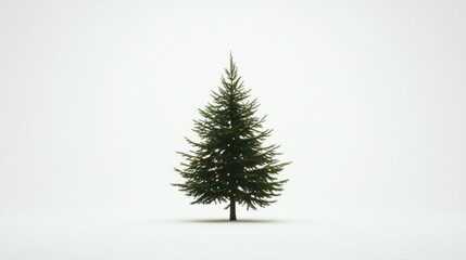 green small pine tree with lights against white background