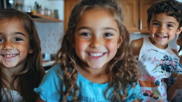 A group of kids making homemade popsicles in the kitchen, excitedly waiting for them to freeze on a hot summer day.