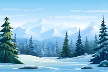 Fototapeta premium Beautiful landscape vector illustration of mountains, forests, fields and meadows. Stunning panoramic farm landscape with mountains in the background. Natural landscape 