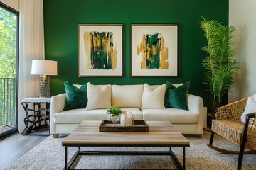 エレガントなグリーンインテリアのリビングルーム | Elegant Living Room with Green Interior Decor