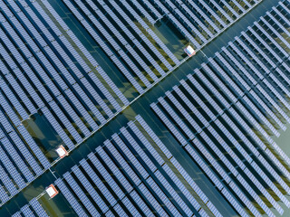 Aerial view of solar photovoltaic panels array