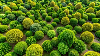 Rounded Green Bushes Isolated on a Pure Background for Nature and Landscape Photography, Perfect for Gardening Projects and Environmental Themes
