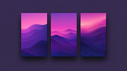 Naklejka premium Abstract purple and pink gradient landscape illustrations.