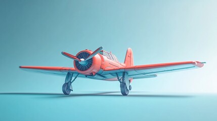 Red vintage airplane isolated on blue background.