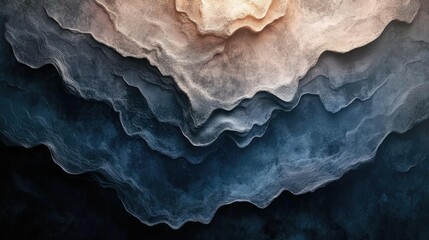 Obraz premium Abstract layered texture with dark blue, grey and beige tones, resembling a landscape or geological formation.
