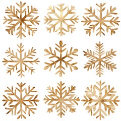 Gold Watercolor Snowflakes  Winter Holiday Design Elements