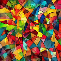 Cubist-style stained-glass-inspired pattern