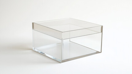 Empty clear acrylic box simple modern transparent container storage square box with lid geometric minimalist clean display showcase product photography object white background studio shot acrylic